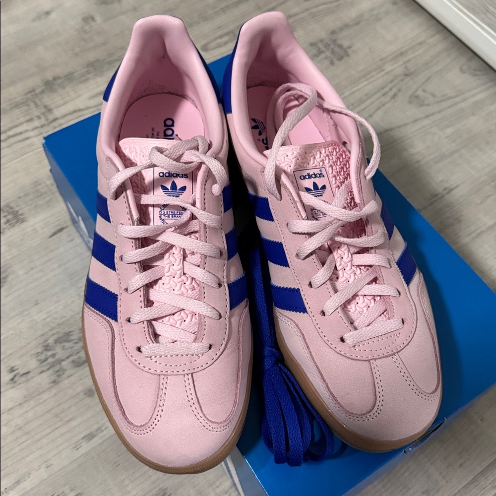 Adidas Gazelle Pink with Blue Stripes